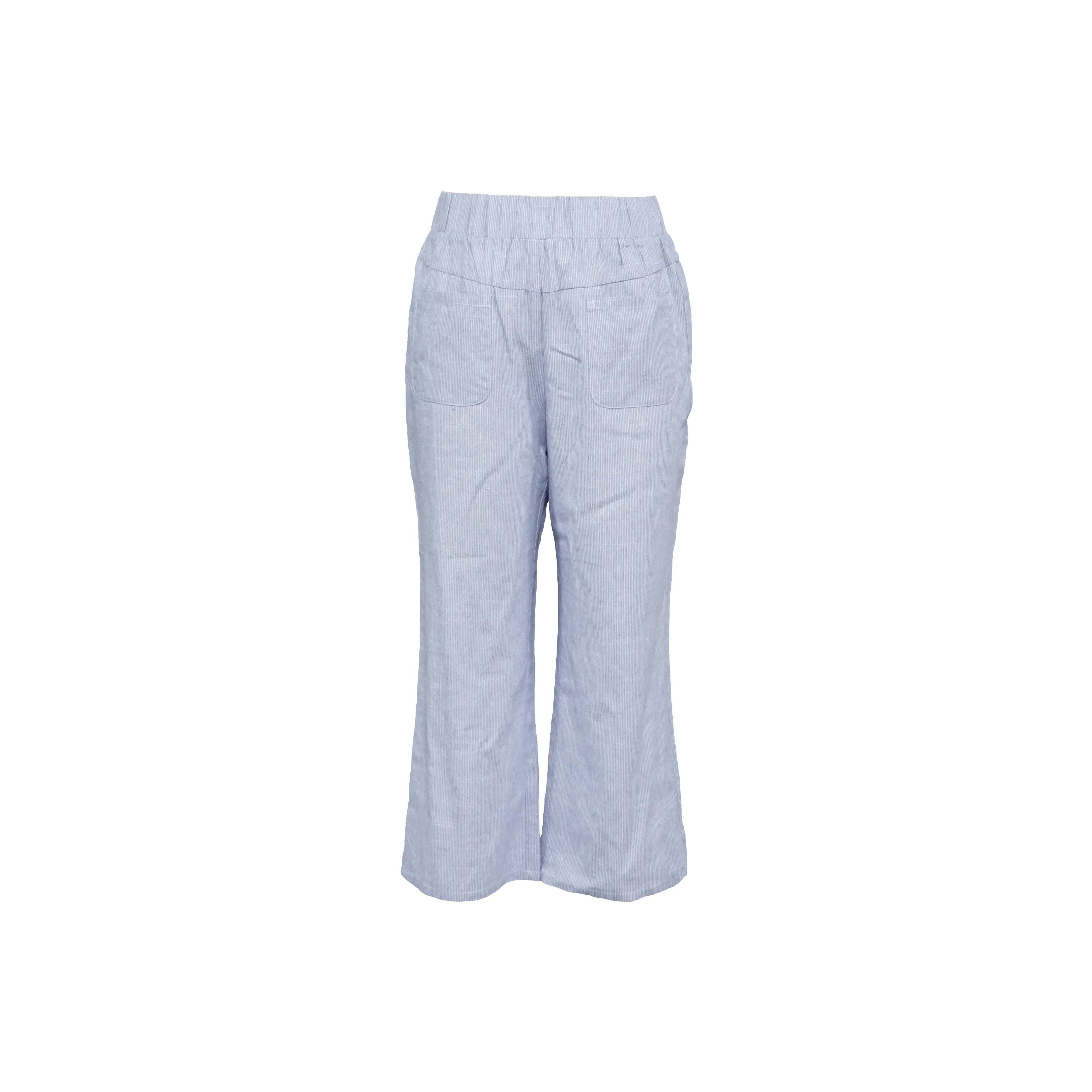 Pantalon droit bleu à fines rayures