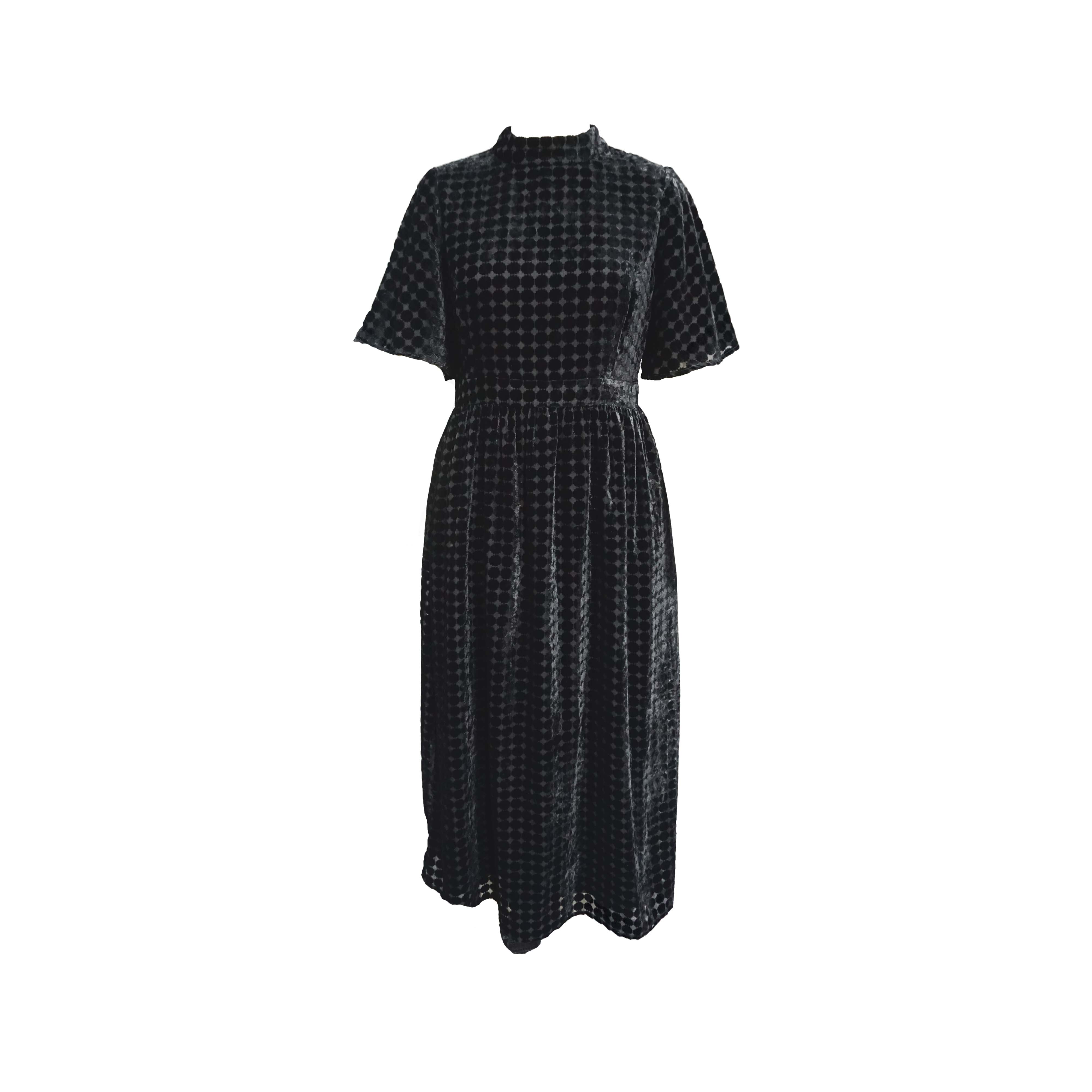 Black polka dot and rhomboid pattern dress