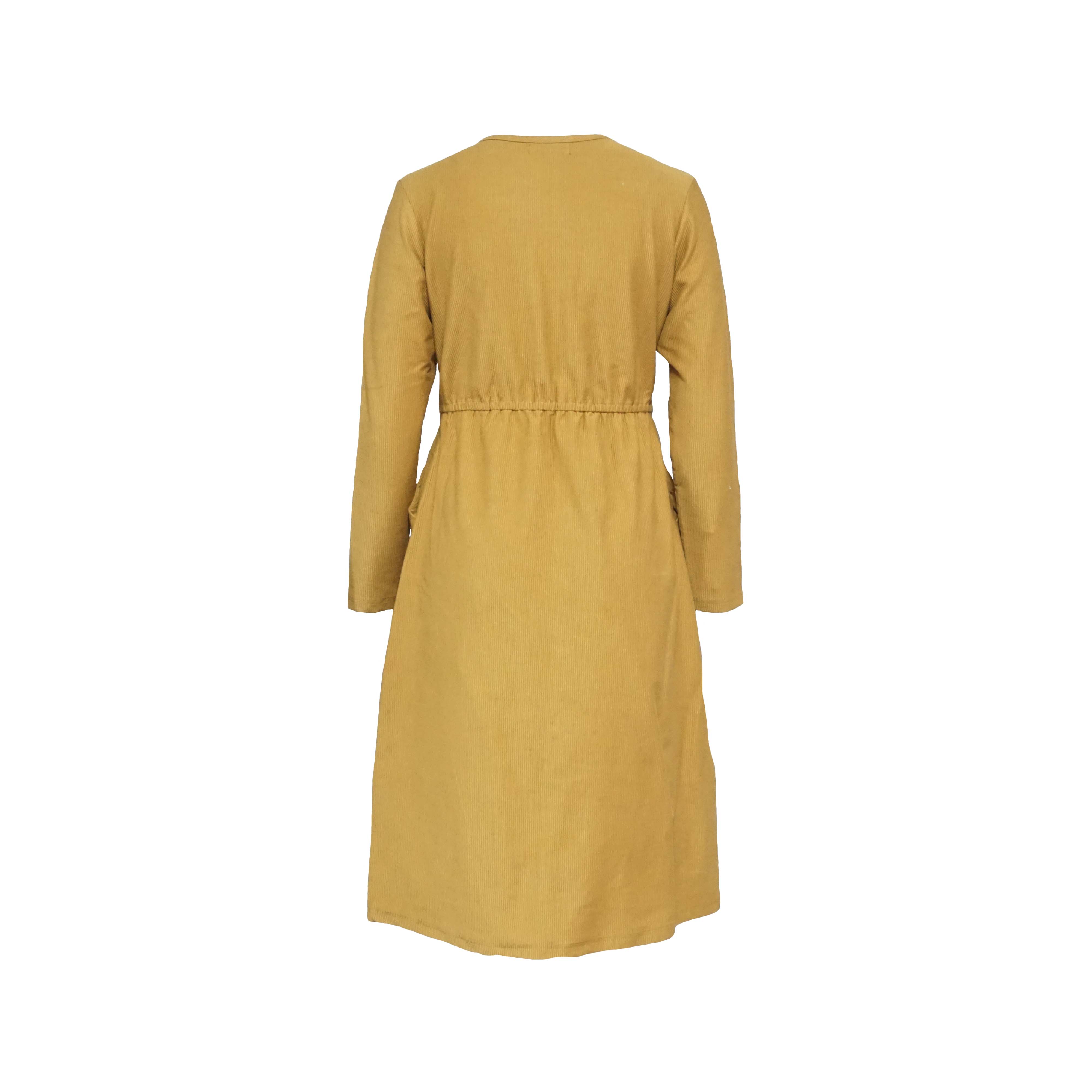 Brown yellow long-sleeves dress