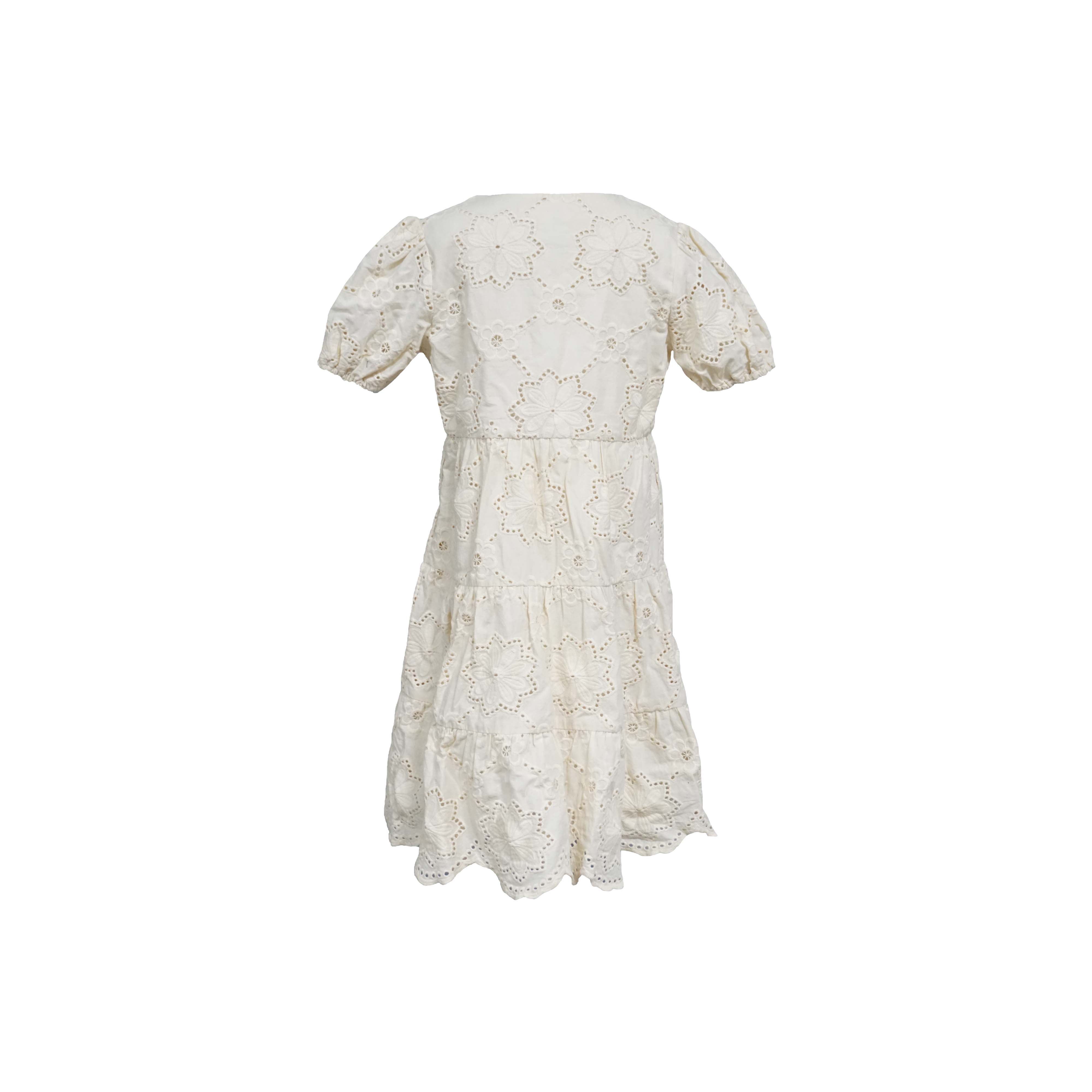 Button Down Hollow Embroidered Kid Dress