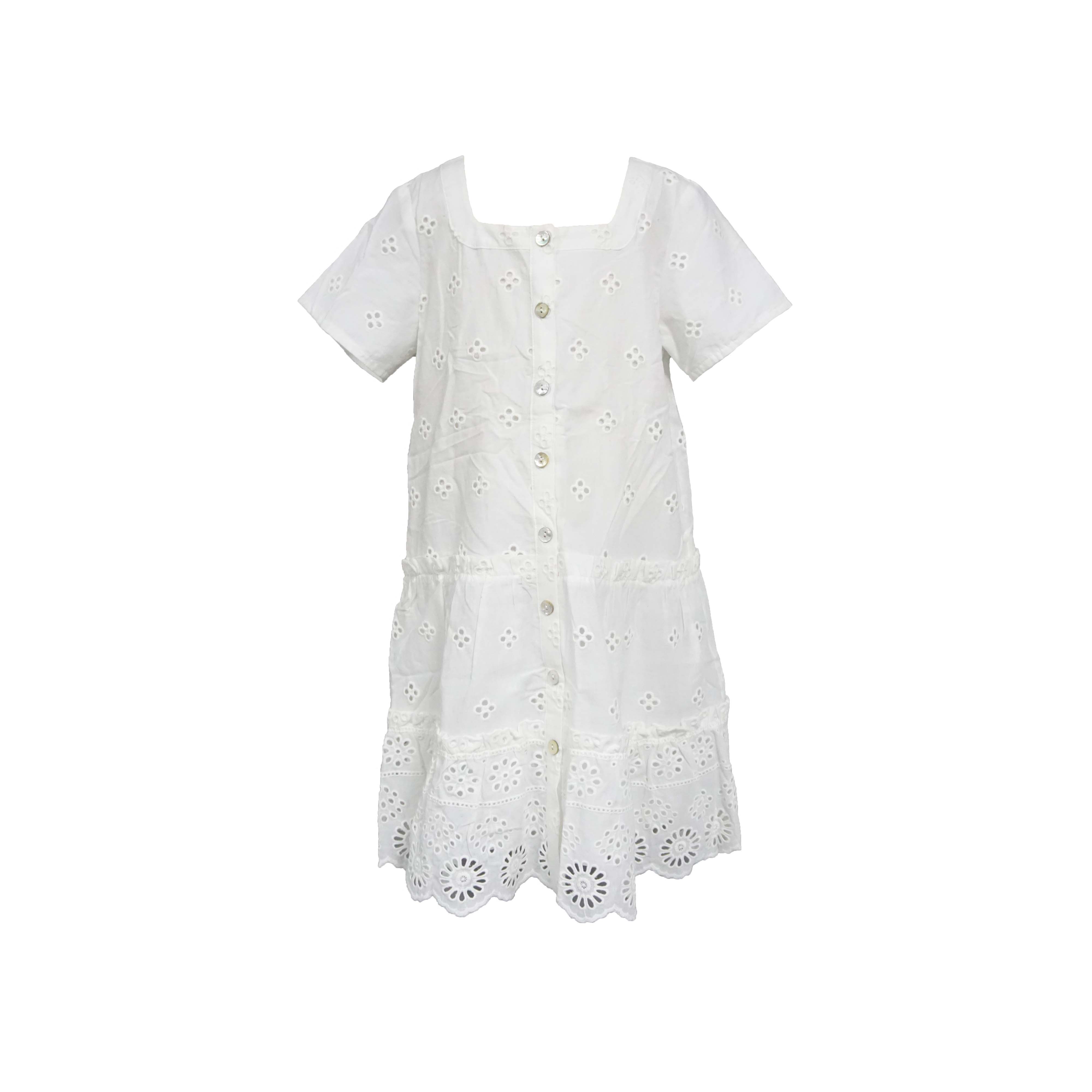  White cotton square neck short-sleeved dress