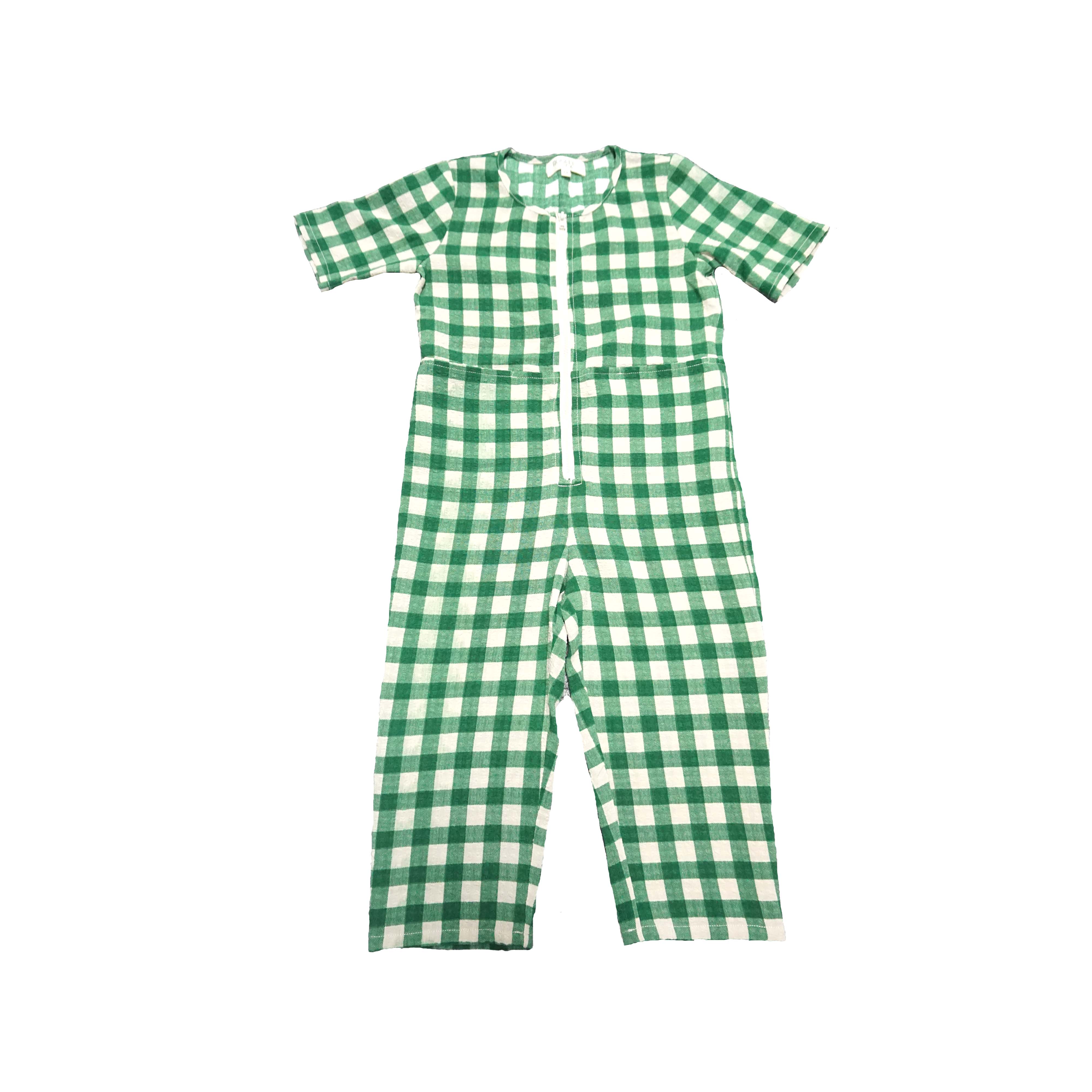 Green and white plaid jumpsuit