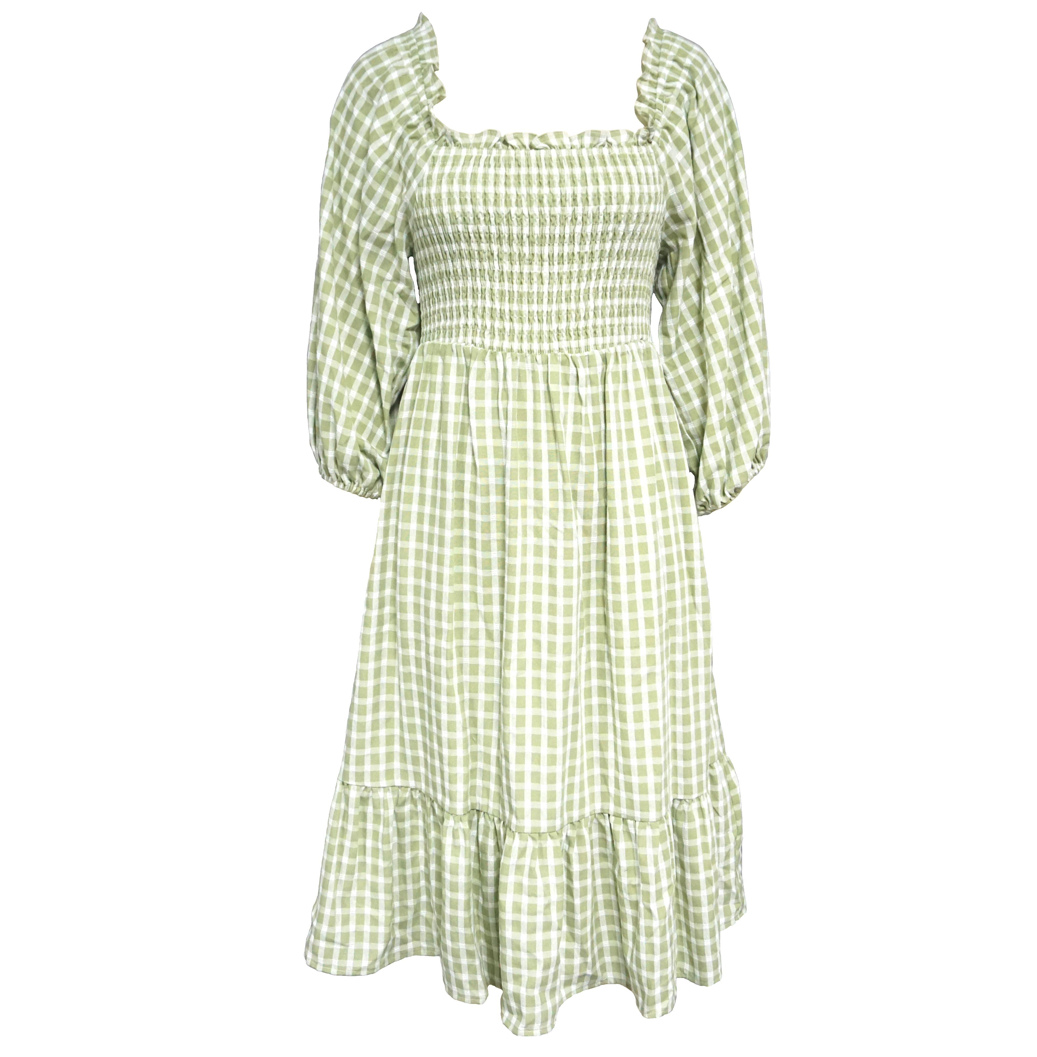 green and white plaid dress